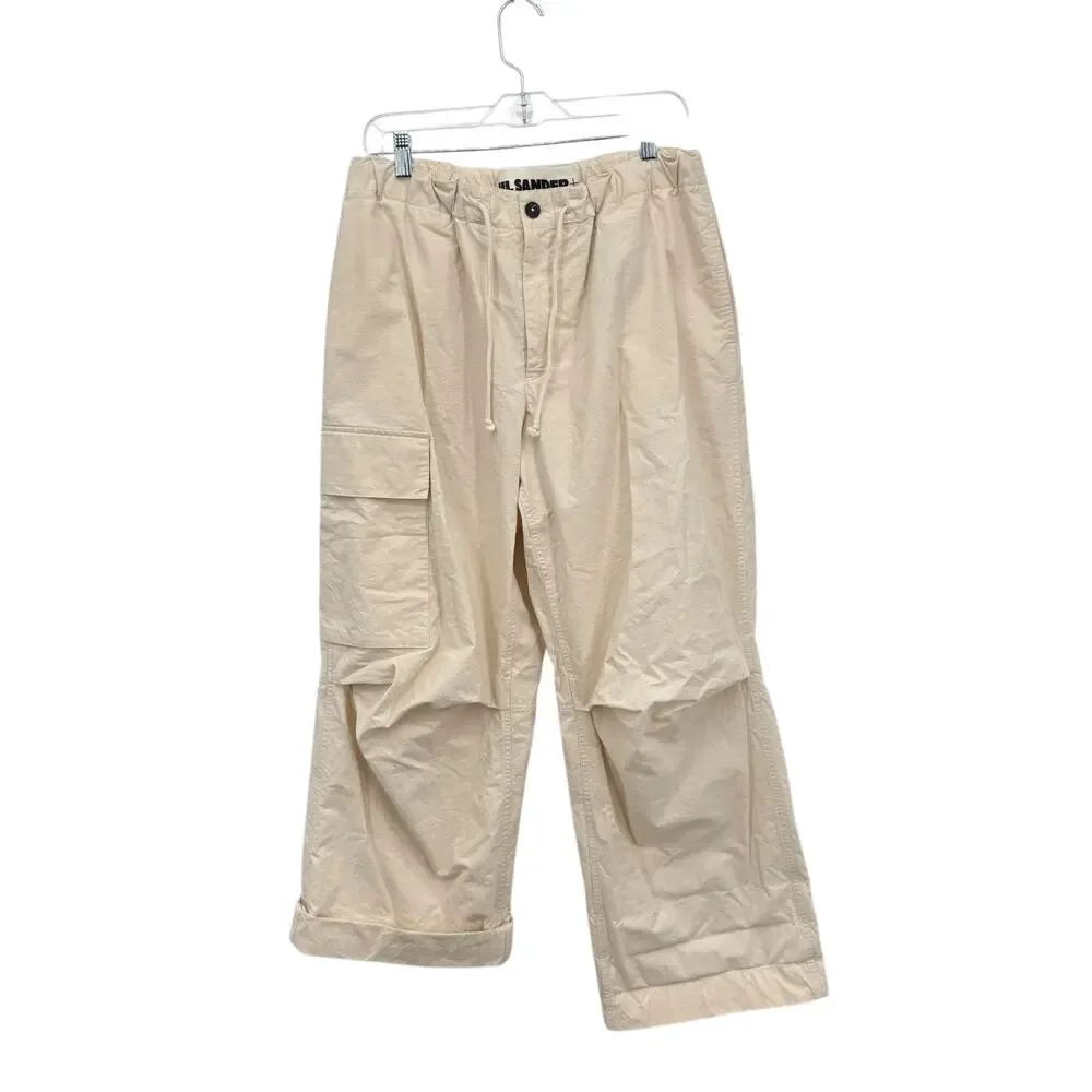 Jil Sander Cargo Pants 100% Cotton Women's IT 40 US 8 Cream Travel Quiet Luxury